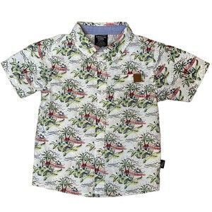 American Hawk Kids Hawaiian Shirt 3T White Palm Trees Beach Sunset Boys Top